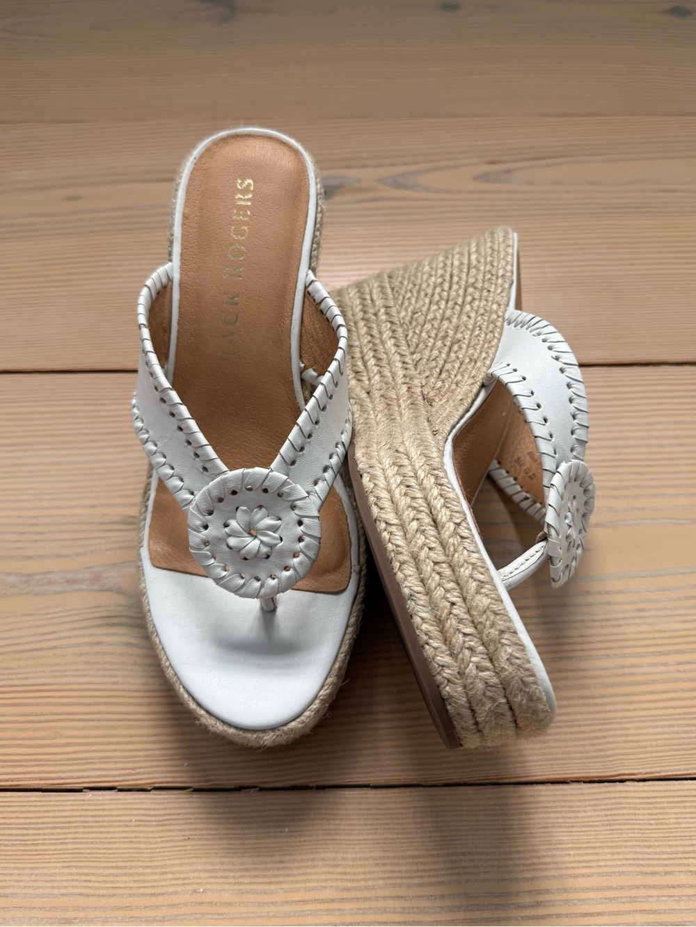 Jack Rogers White Leather Espadrille Wedge Sandals